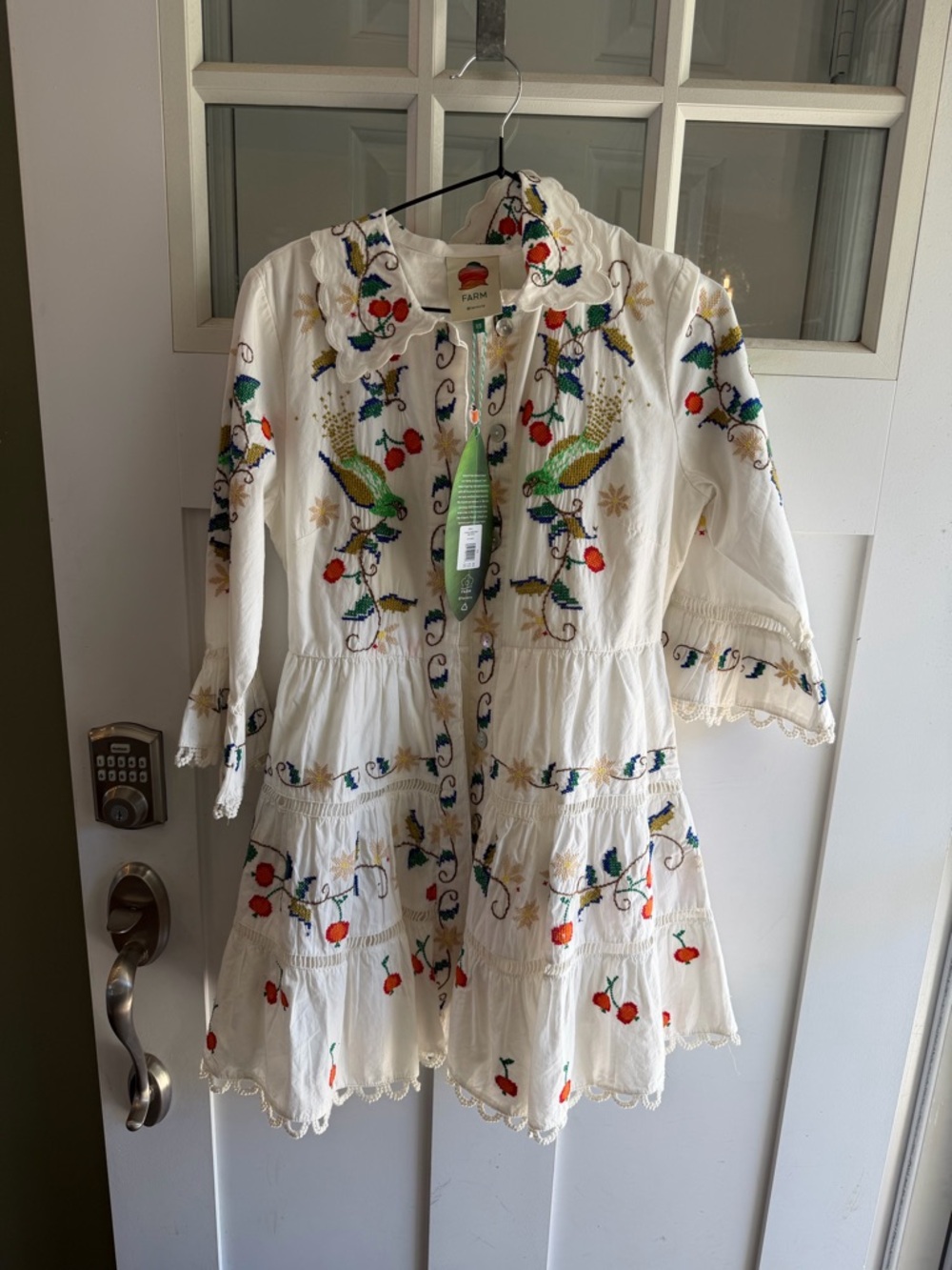 FARM Rio Off-White Mini Dress with Multicolor Embroidery